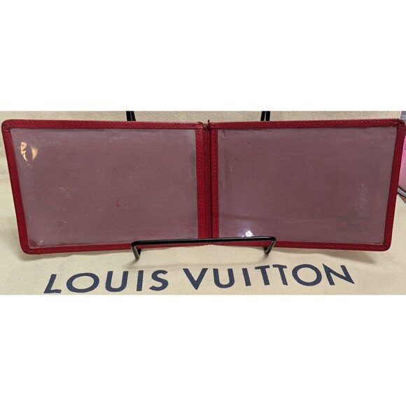Louis Vuitton Card Holder Wallet Red Taiga Leather Bifold 2000 Authentic SP0090 - Picture 3 of 5
